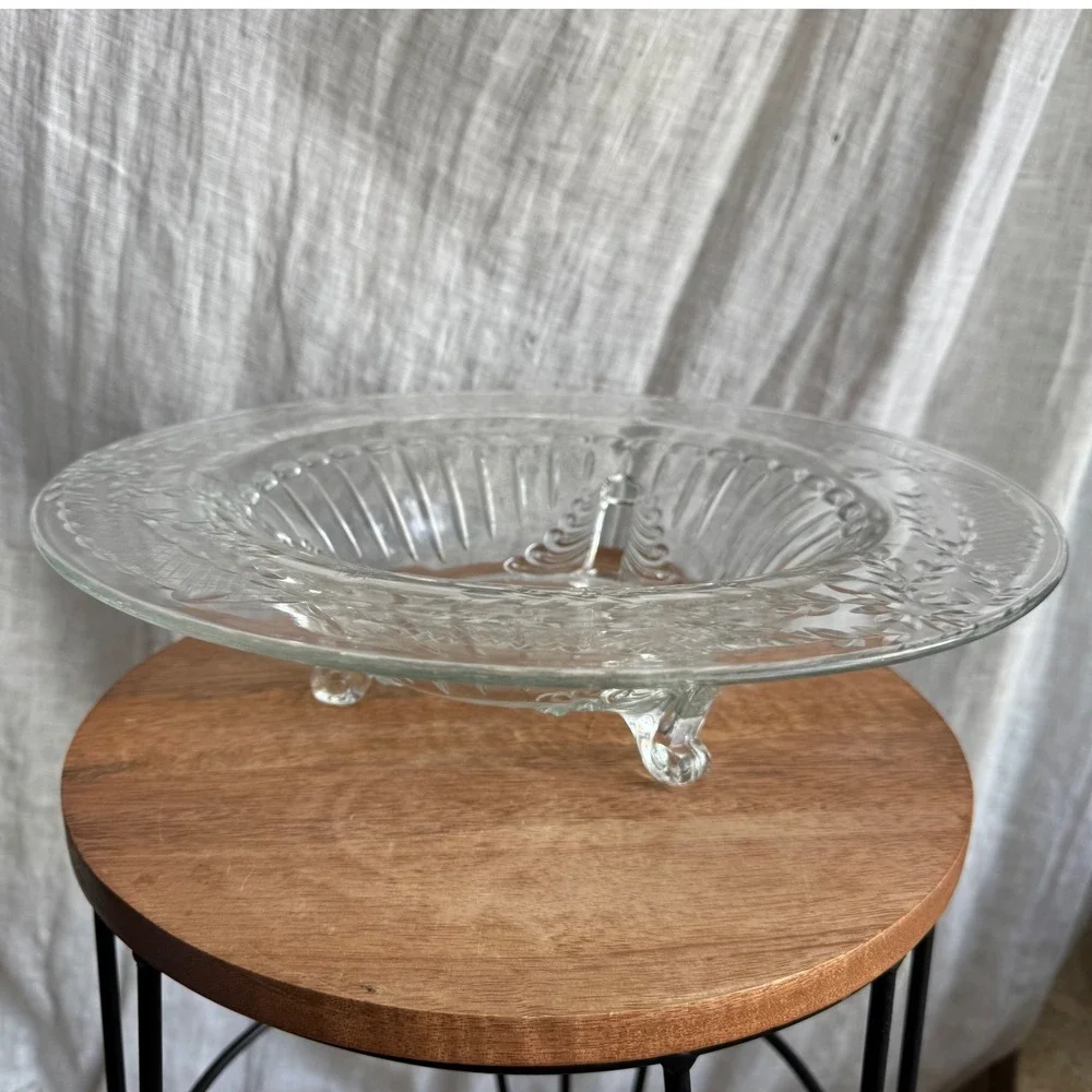 Vintage Etched Glass Footed Centerpiece Console Bowl 12.5
